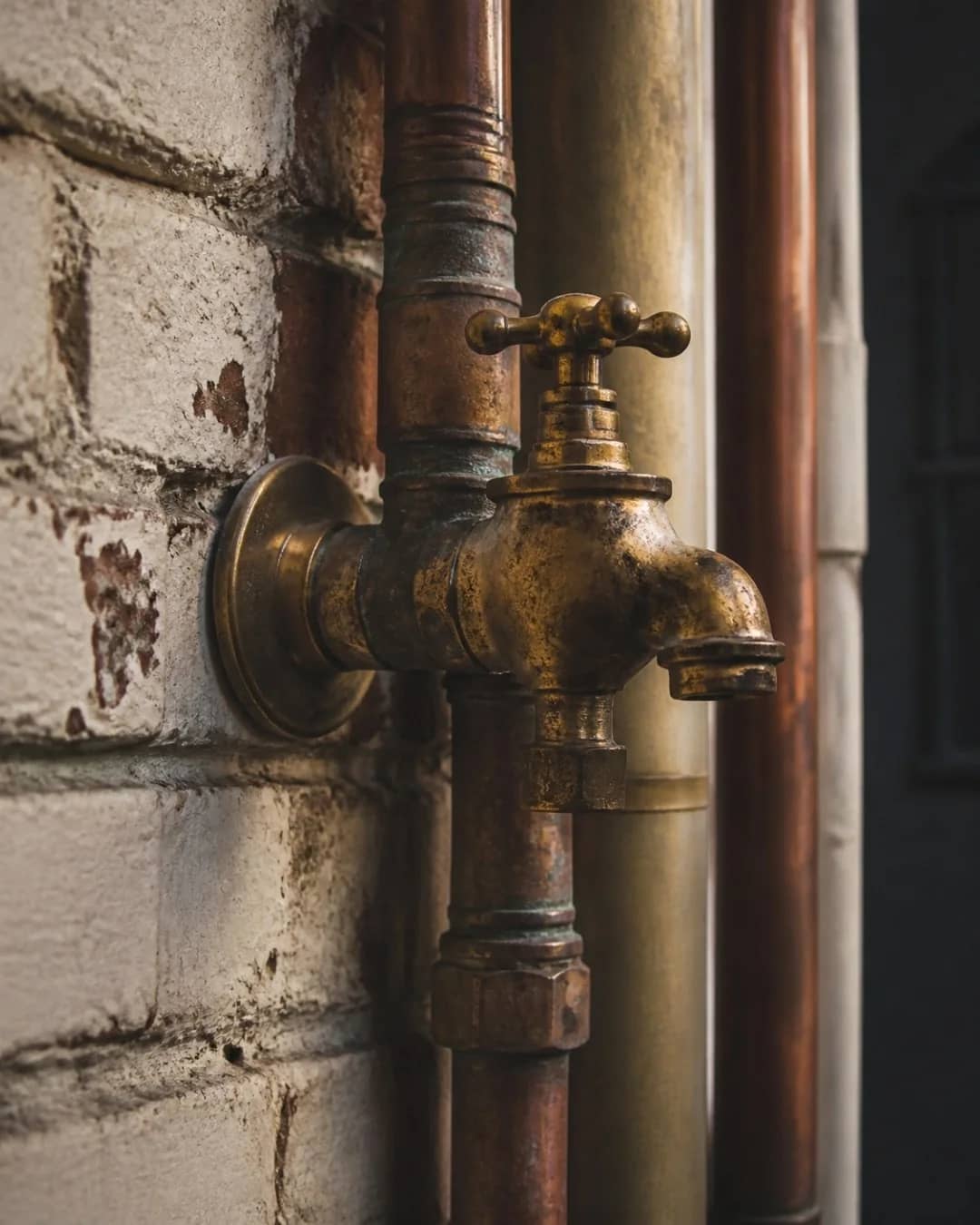 Old brass and copper plumbing in a period Melbourne home